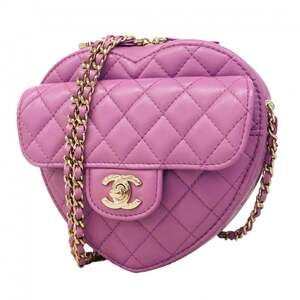 Chanel Matelassé Chain Shoulder Bag with Heart Design, Lambskin, Purple Champ...